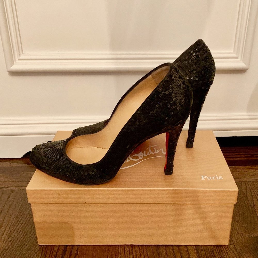 Christian Louboutin Decollete Black Sequin Pump Size 41